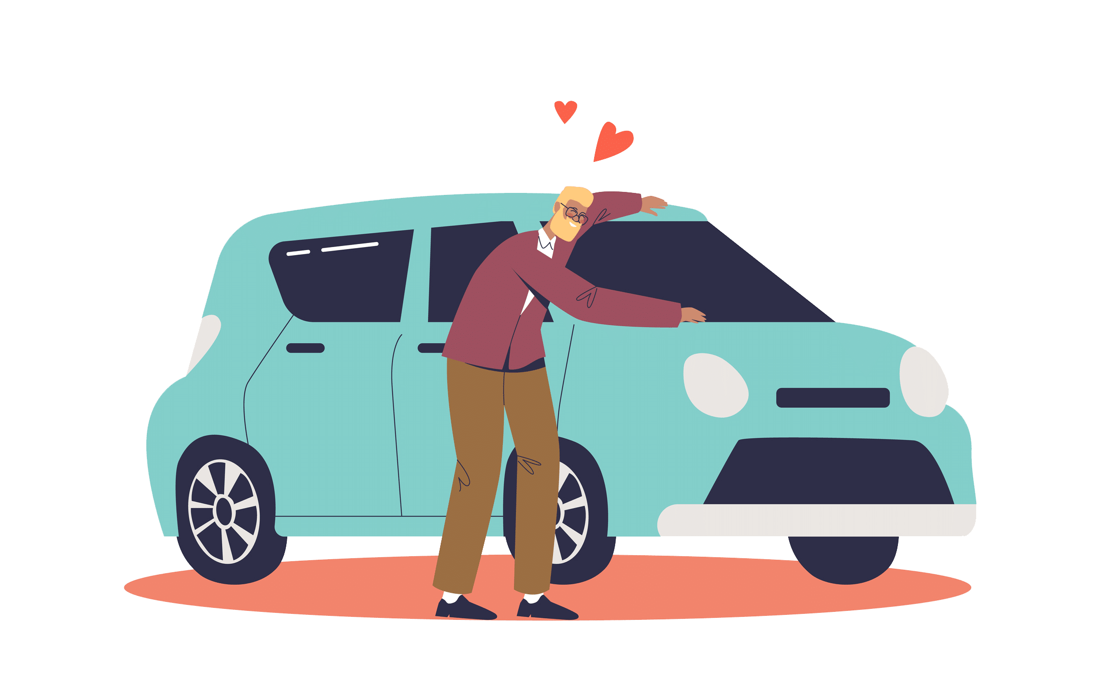 Ilustración de un hombre feliz con su coche